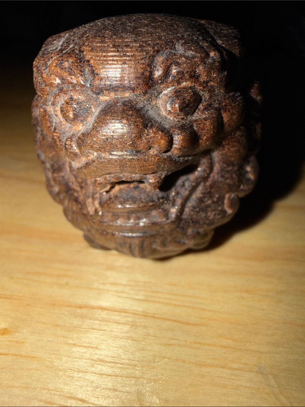 Carved Wood Foo dog Accent Sculpture - Brown